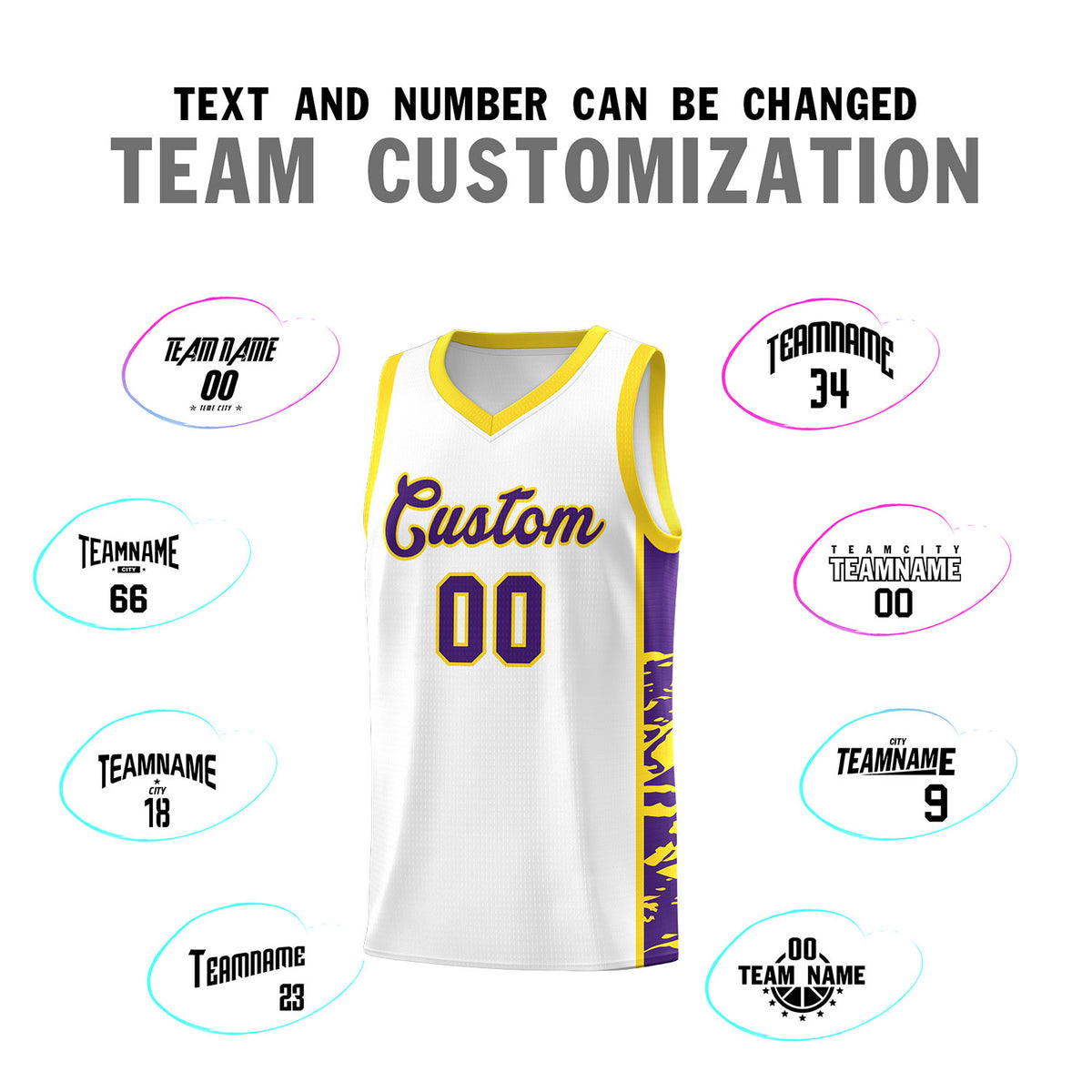 Custom White Gold Side Gradient Pattern Basketball Kits