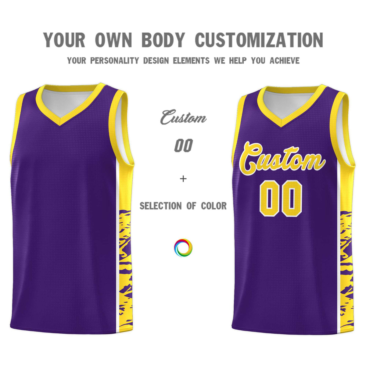 Custom Purple Gold Side Gradient Pattern Basketball Kits