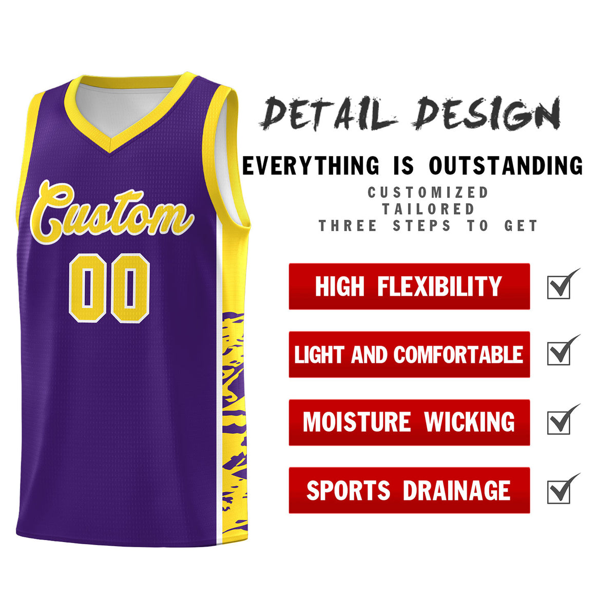 Custom Purple Gold Side Gradient Pattern Basketball Kits