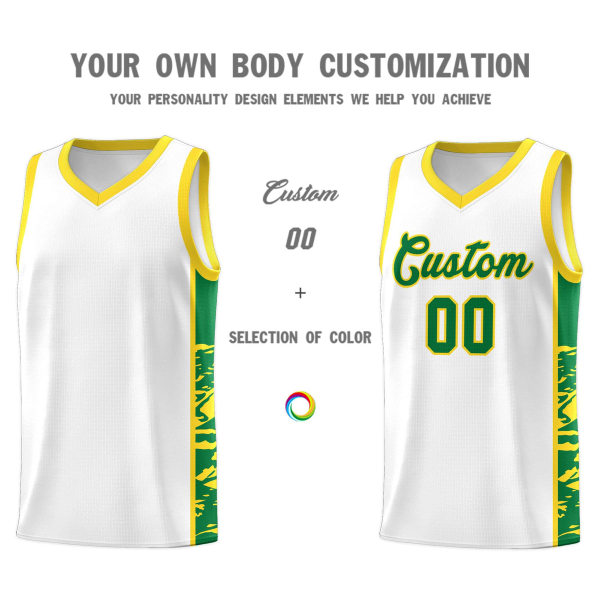 Custom White Gold Side Gradient Pattern Basketball Kits