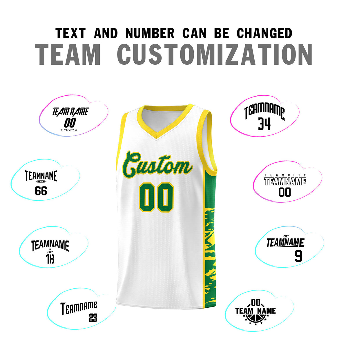 Custom White Gold Side Gradient Pattern Basketball Kits