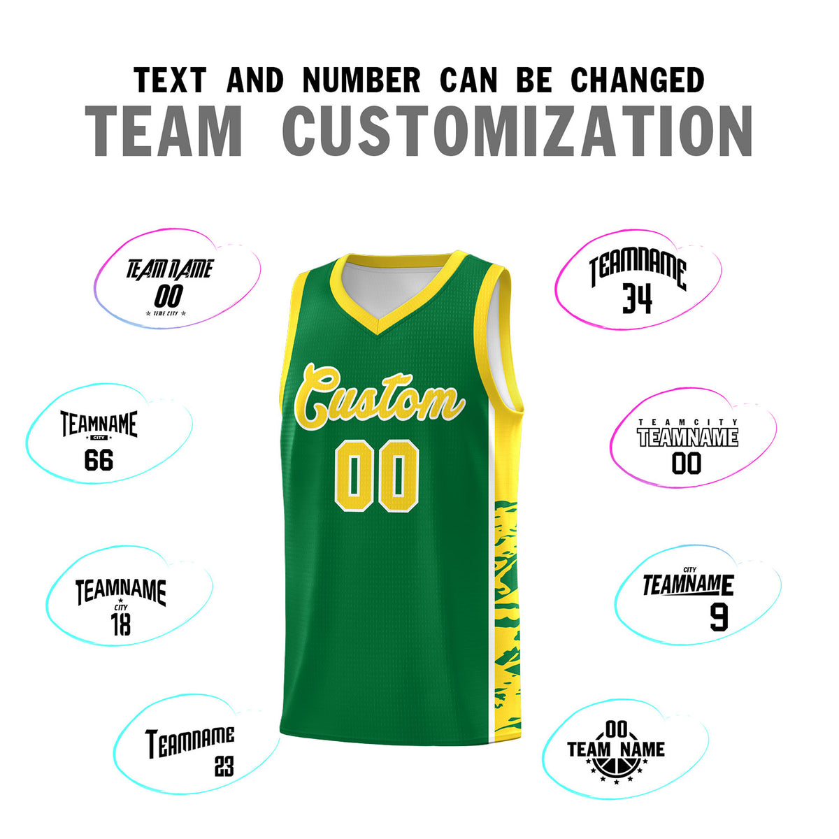 Custom Kelly Green Gold Side Gradient Pattern Basketball Kits