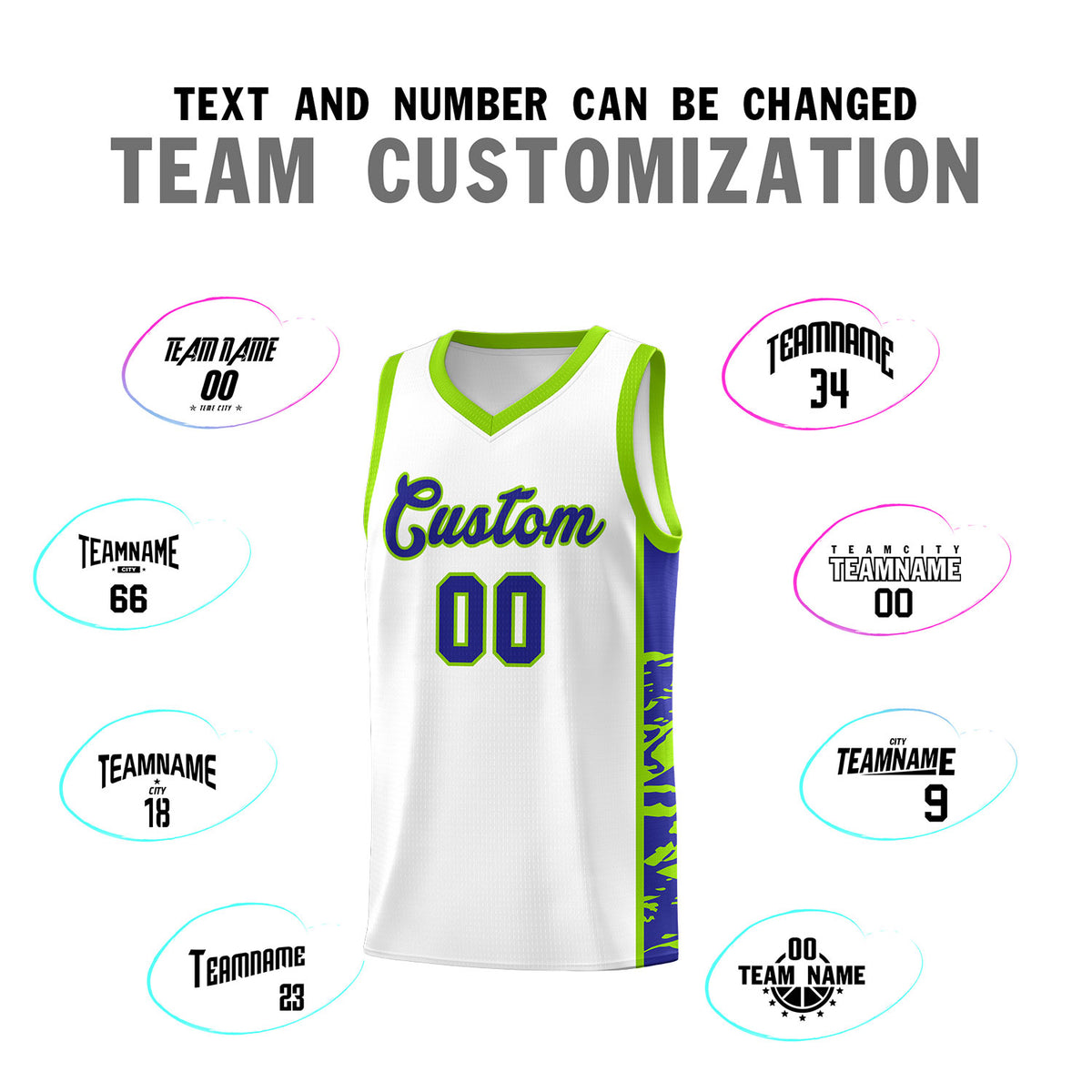 Custom White Neon Green Side Gradient Pattern Basketball Kits