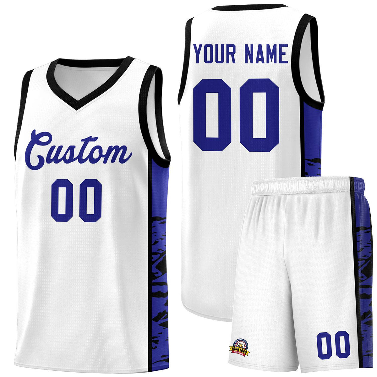 Custom White Black Side Gradient Pattern Basketball Kits