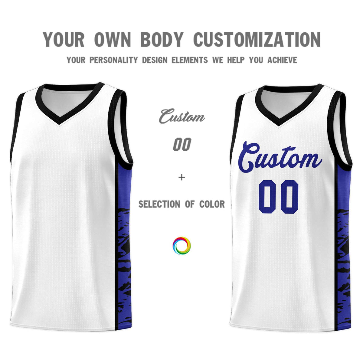 Custom White Black Side Gradient Pattern Basketball Kits