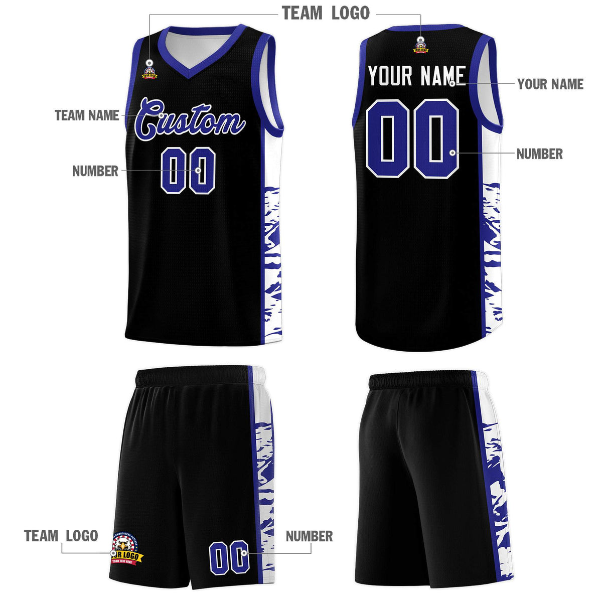 Custom Black Royal Side Gradient Pattern Basketball Kits