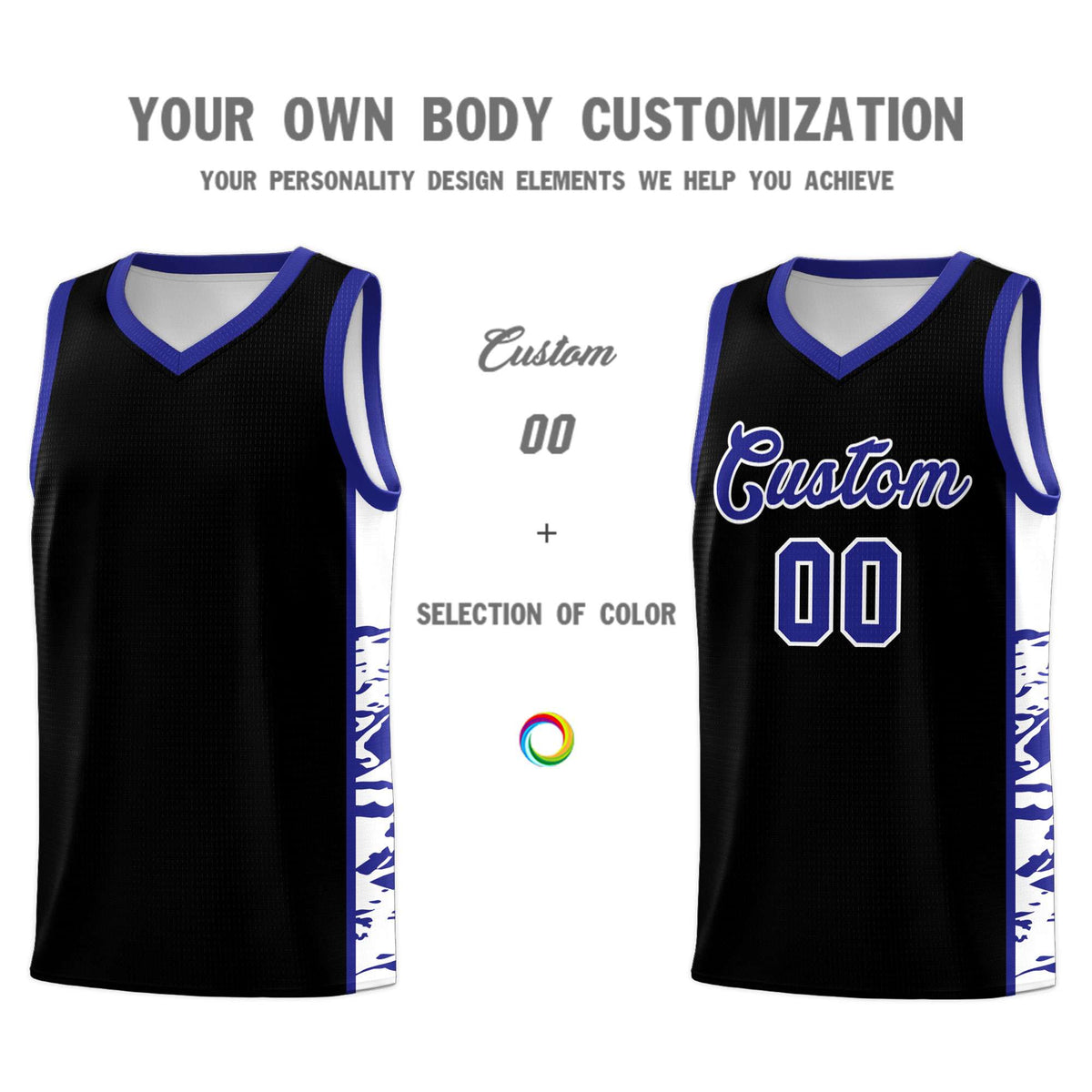 Custom Black Royal Side Gradient Pattern Basketball Kits