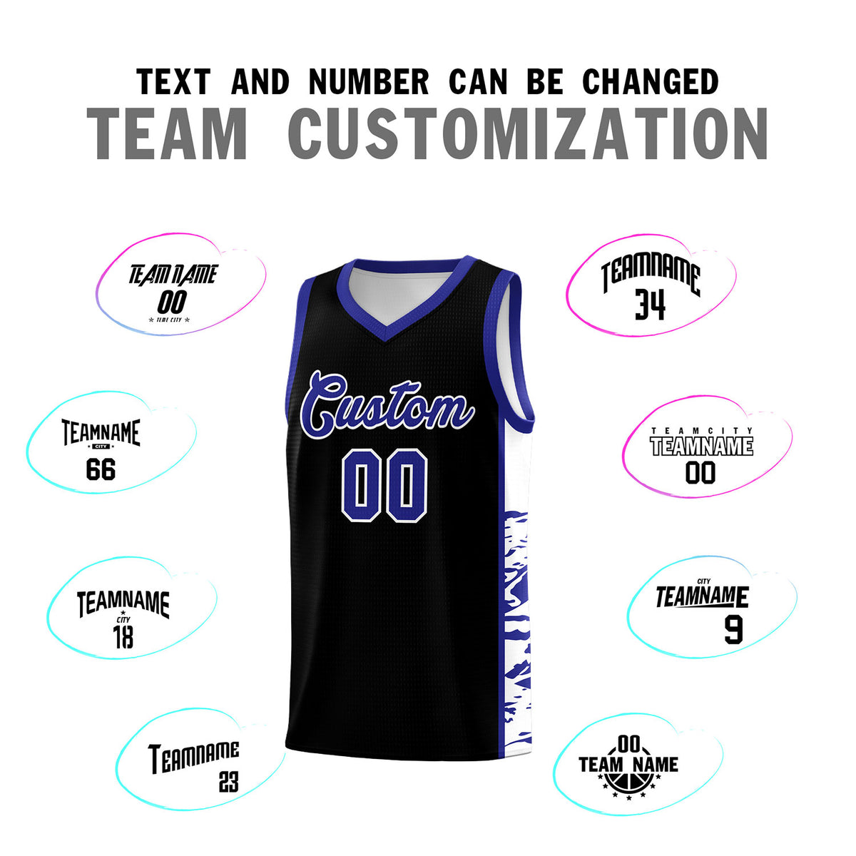 Custom Black Royal Side Gradient Pattern Basketball Kits