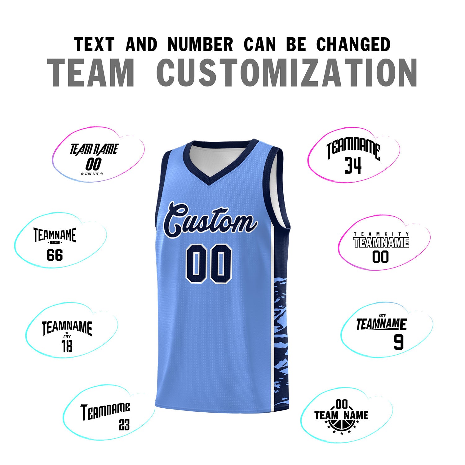 Custom Light Blue Navy Side Gradient Pattern Basketball Kits