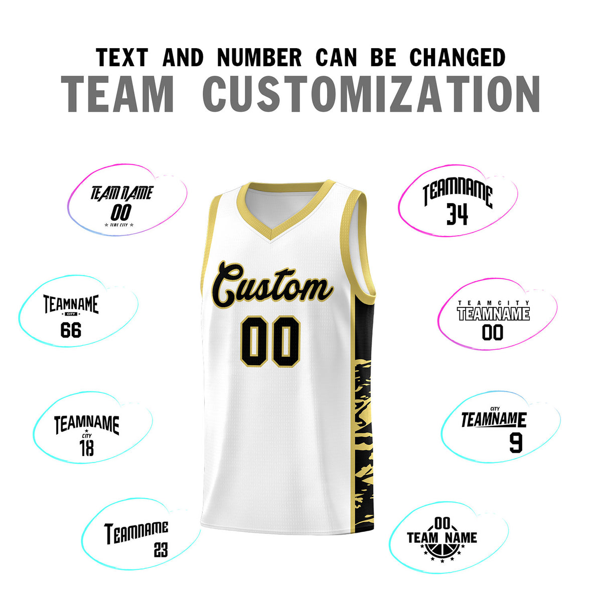 Custom White Old Gold Side Gradient Pattern Basketball Kits