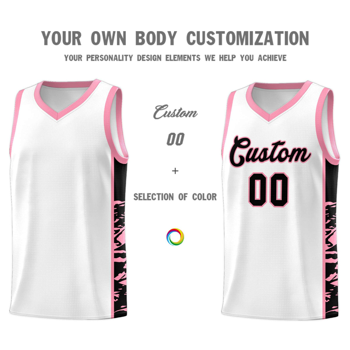 Custom White Light Pink Side Gradient Pattern Basketball Kits