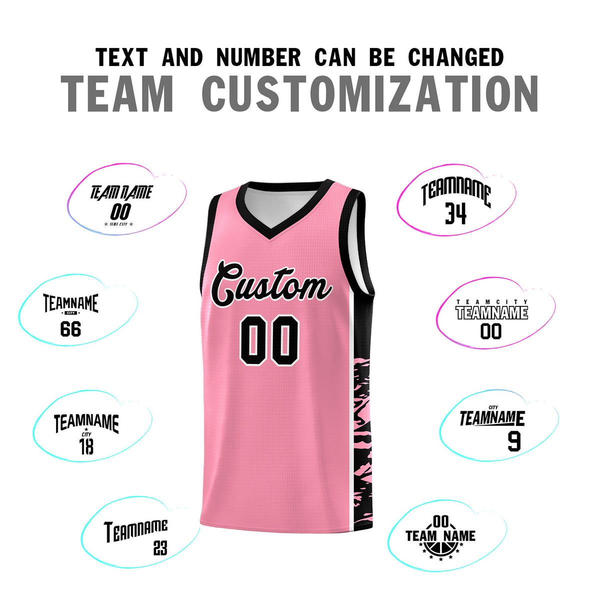 Custom Light Pink Black Side Gradient Pattern Basketball Kits