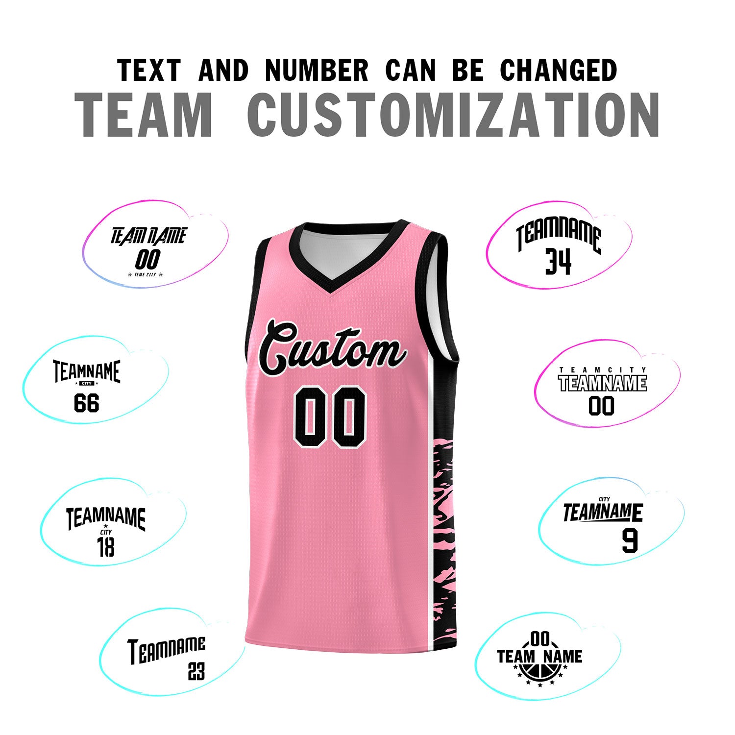 Custom Light Pink Black Side Gradient Pattern Basketball Kits
