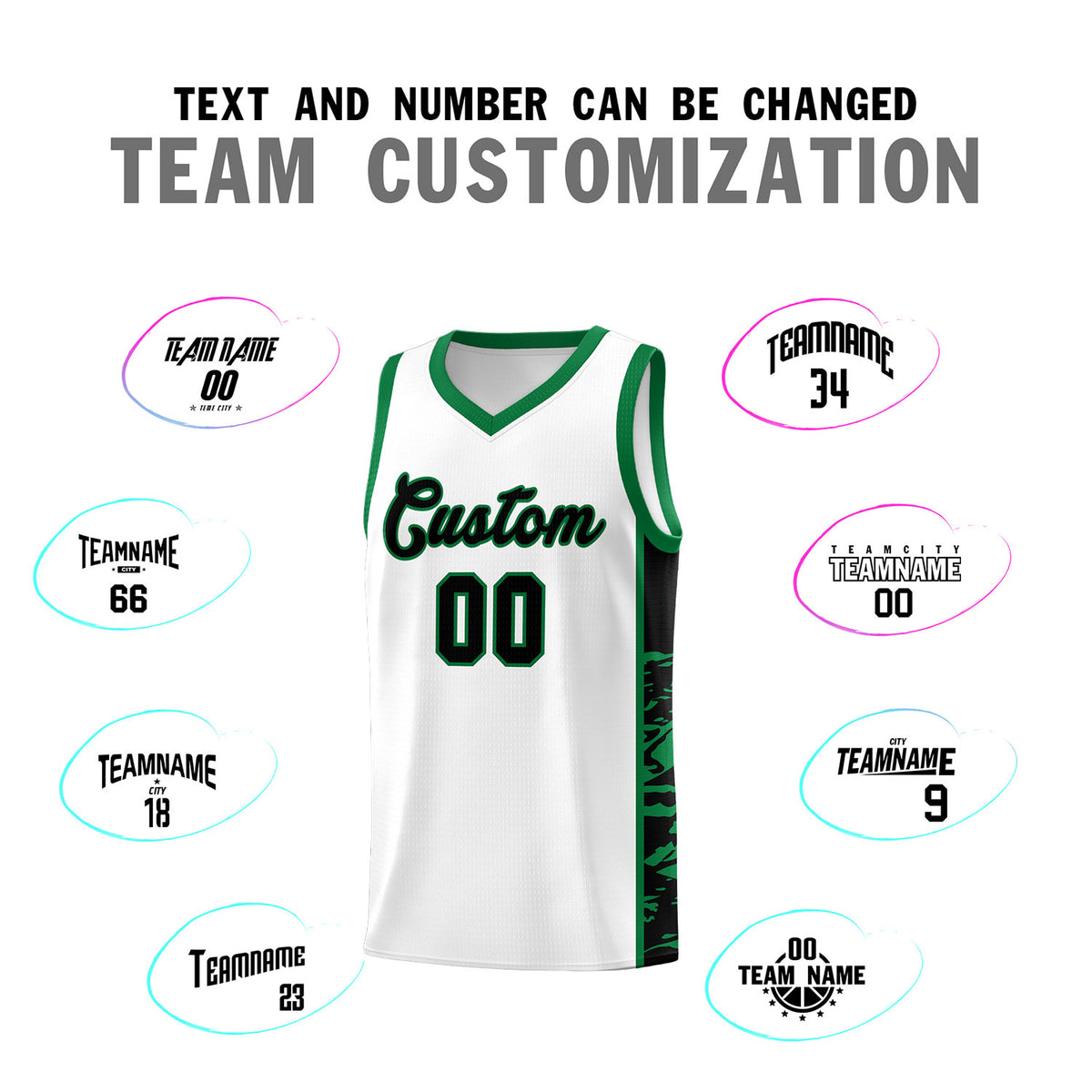 Custom White Kelly Green Side Gradient Pattern Basketball Kits