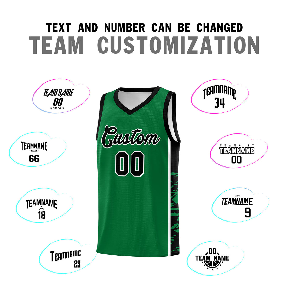 Custom Kelly Green Black Side Gradient Pattern Basketball Kits