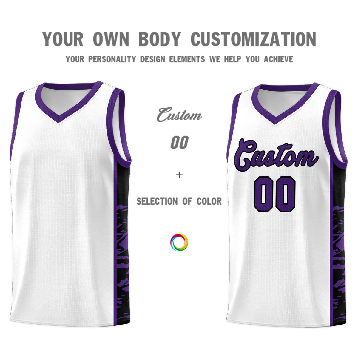 Custom White Purple Side Gradient Pattern Basketball Kits