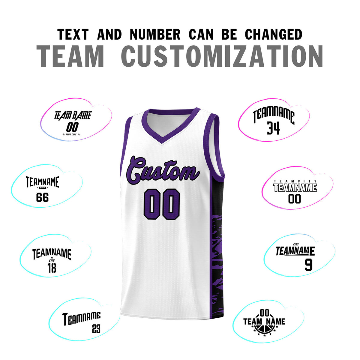 Custom White Purple Side Gradient Pattern Basketball Kits