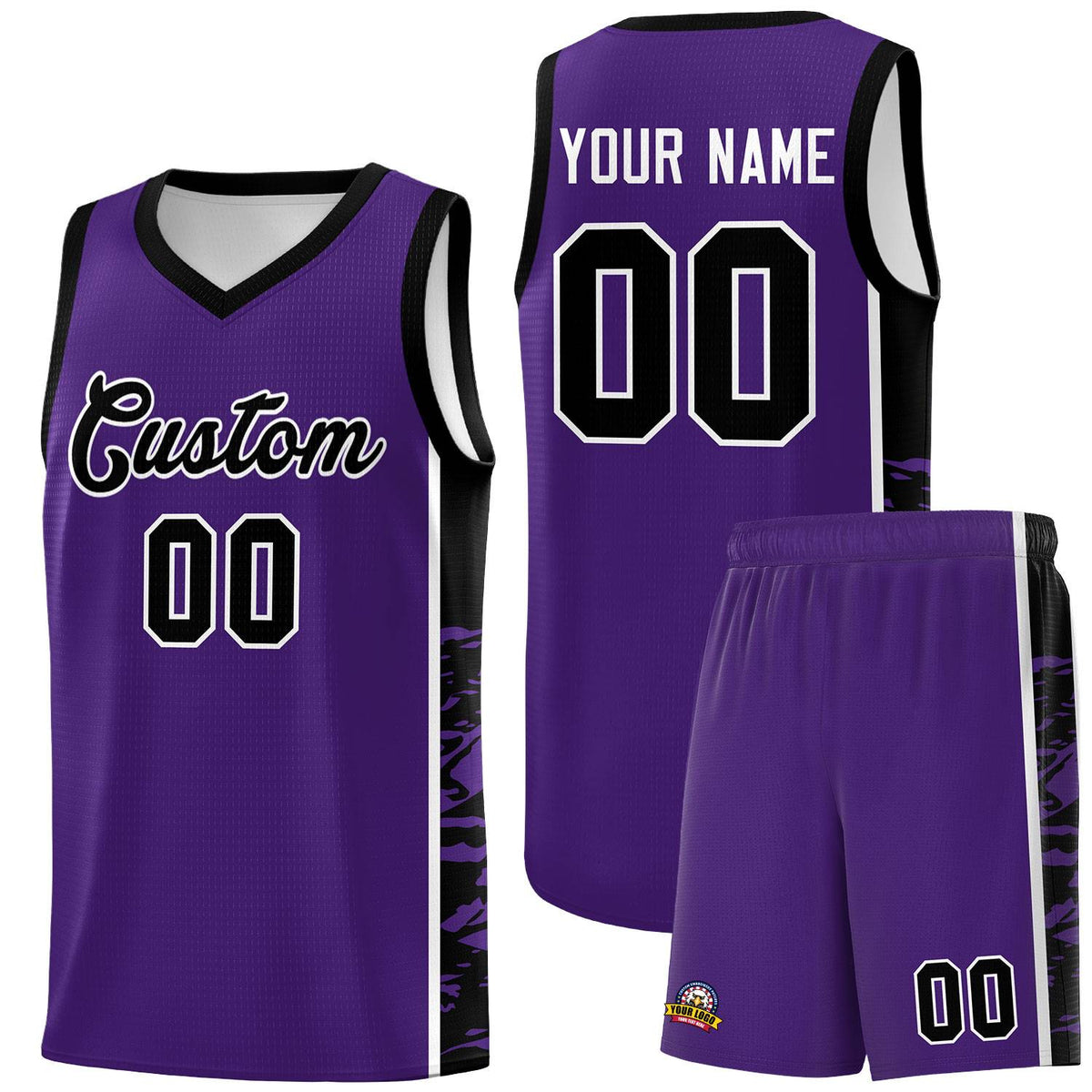 Custom Purple Black Side Gradient Pattern Basketball Kits