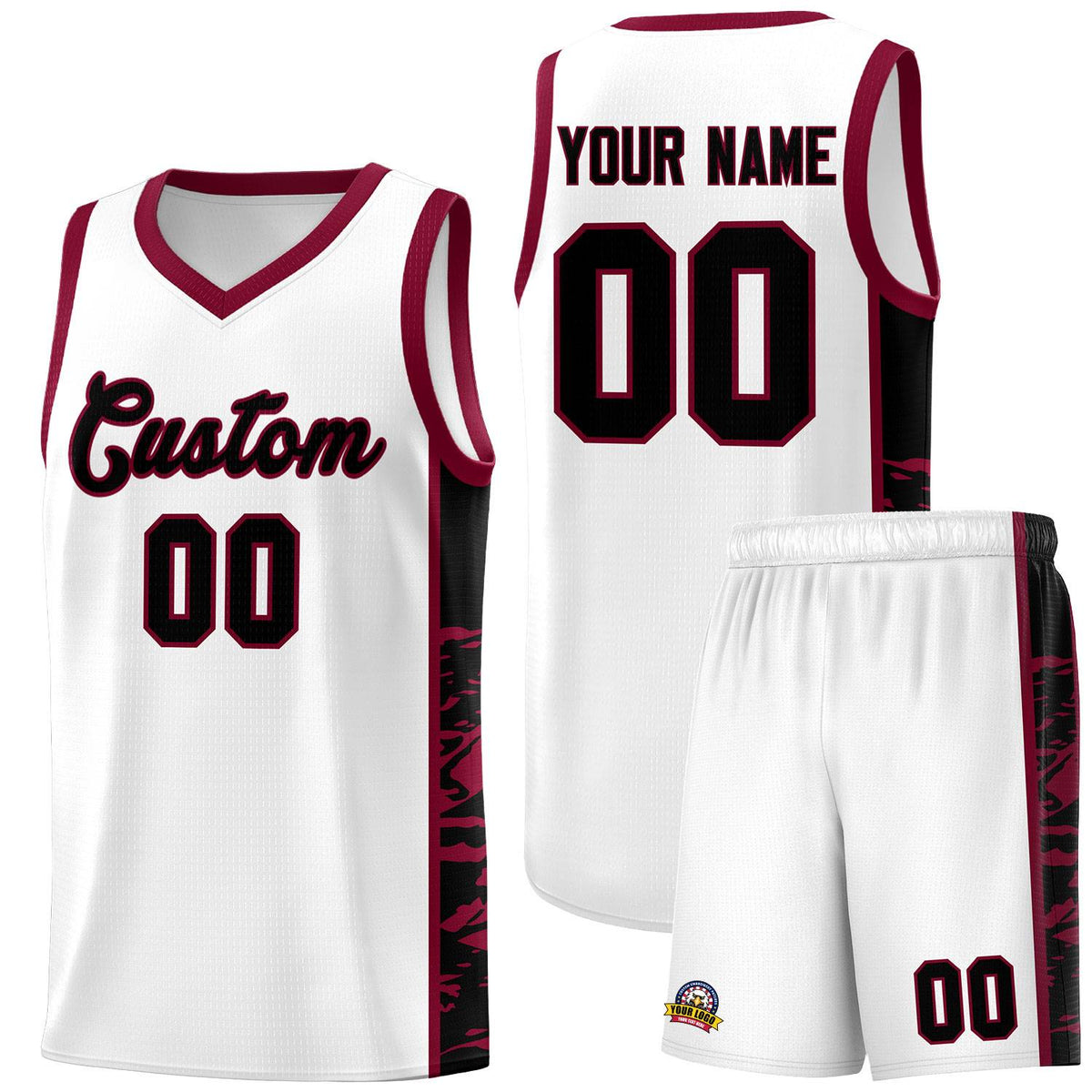 Custom White Crimson Side Gradient Pattern Basketball Kits
