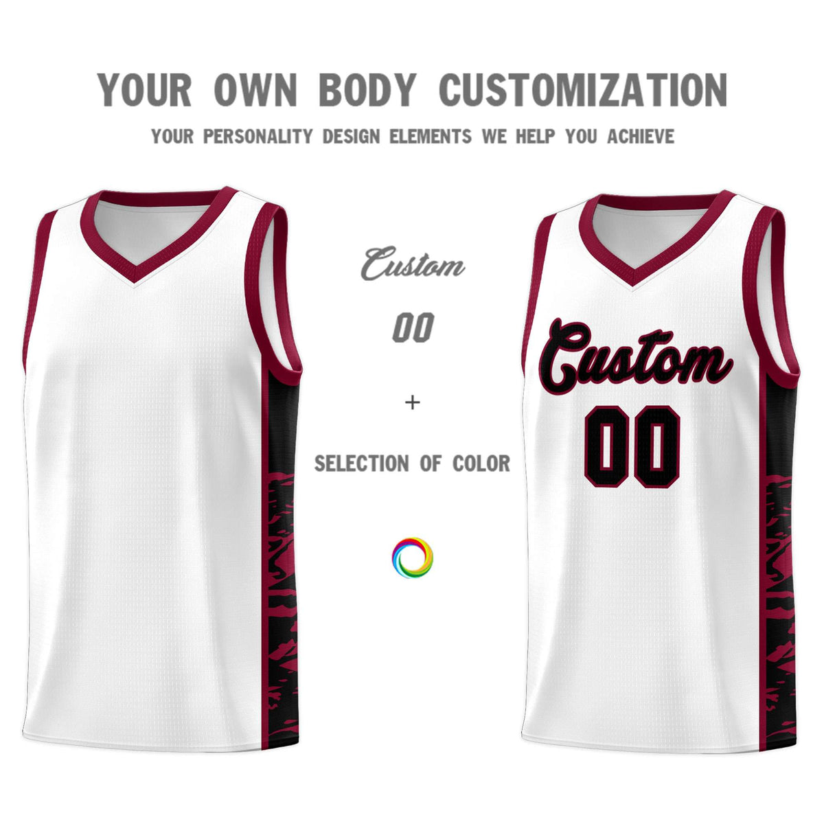 Custom White Crimson Side Gradient Pattern Basketball Kits