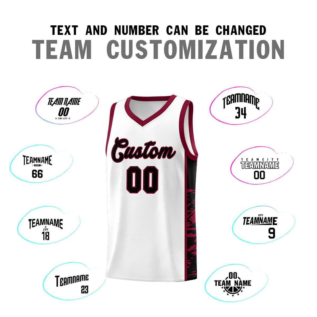 Custom White Crimson Side Gradient Pattern Basketball Kits