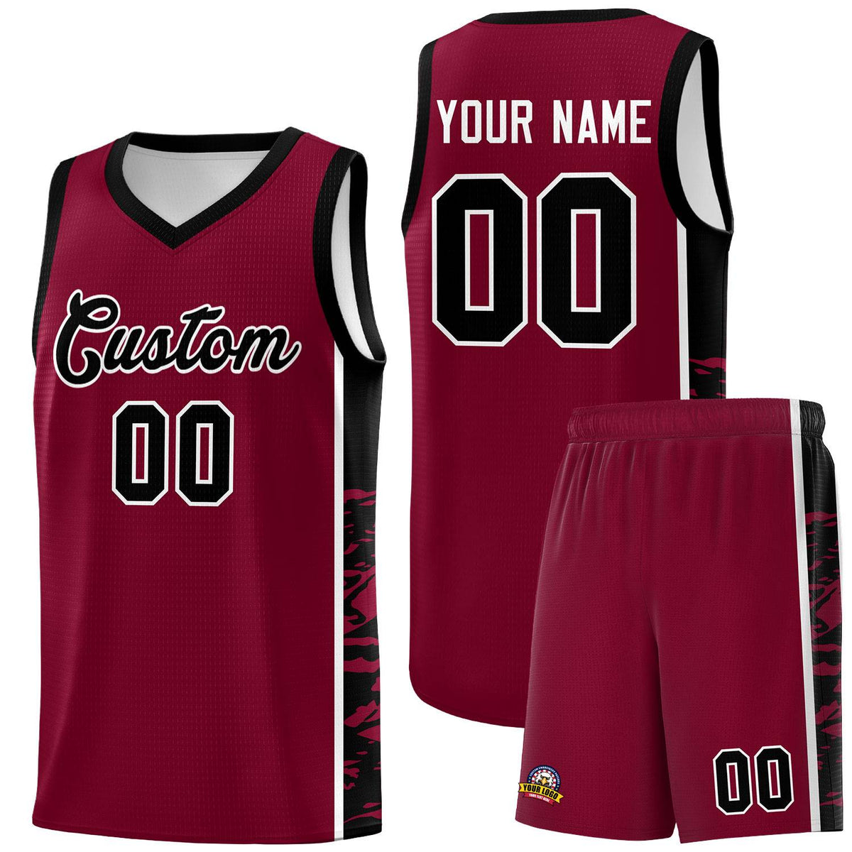 Custom Crimson Black Side Gradient Pattern Basketball Kits