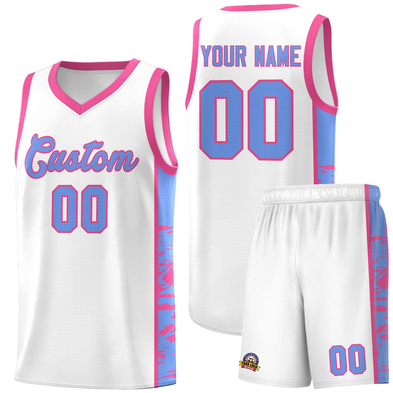 Custom White Pink Side Gradient Pattern Basketball Kits