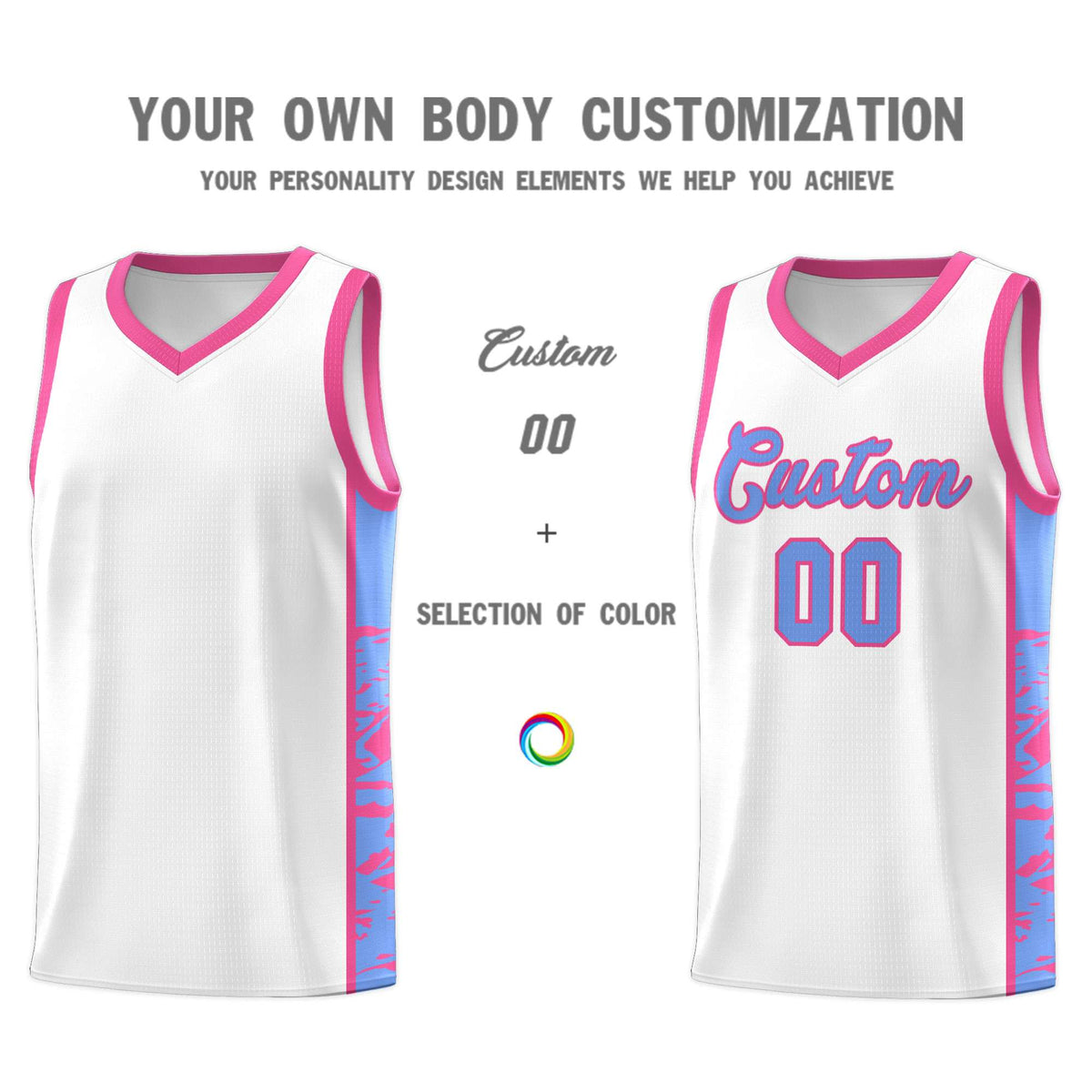 Custom White Pink Side Gradient Pattern Basketball Kits