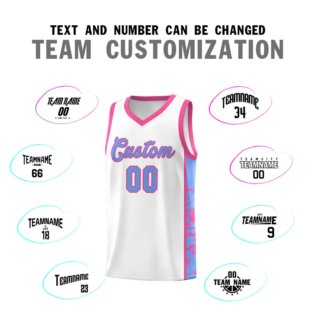 Custom White Pink Side Gradient Pattern Basketball Kits