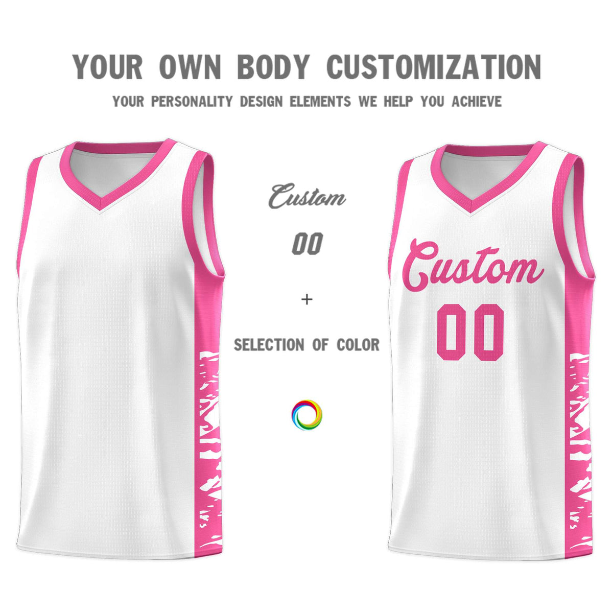 Custom White Pink Side Gradient Pattern Basketball Kits