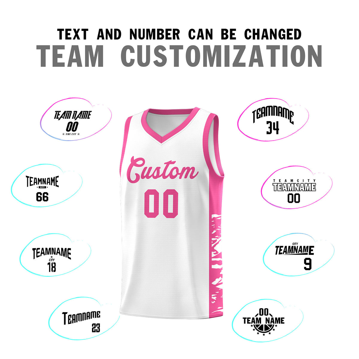 Custom White Pink Side Gradient Pattern Basketball Kits
