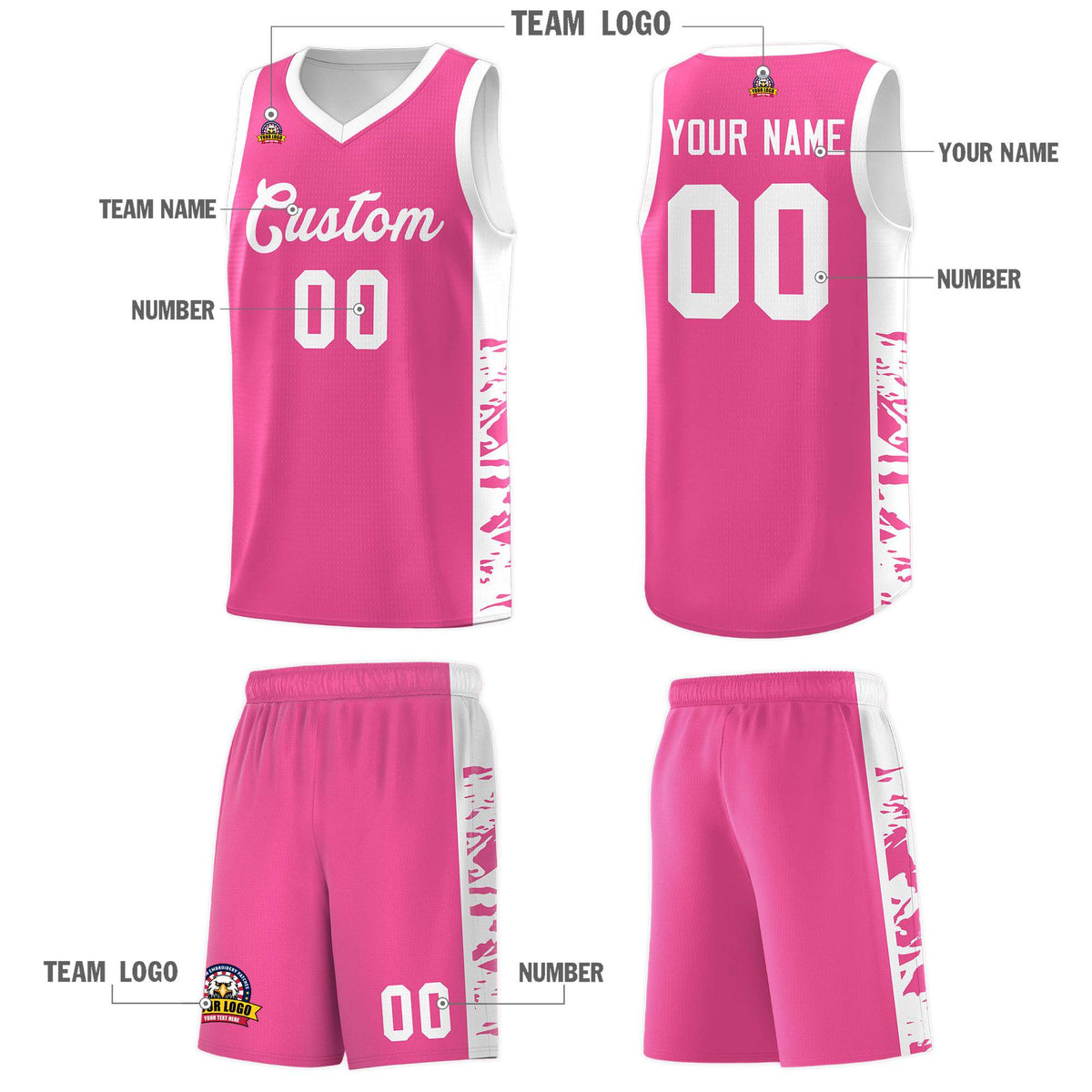 Custom Pink White Side Gradient Pattern Basketball Kits