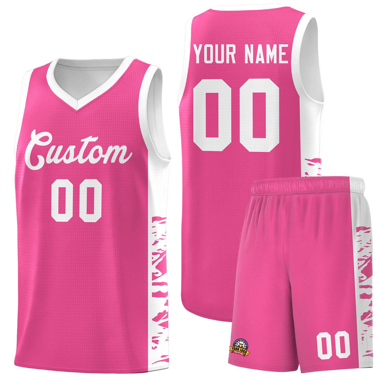 Custom Pink White Side Gradient Pattern Basketball Kits