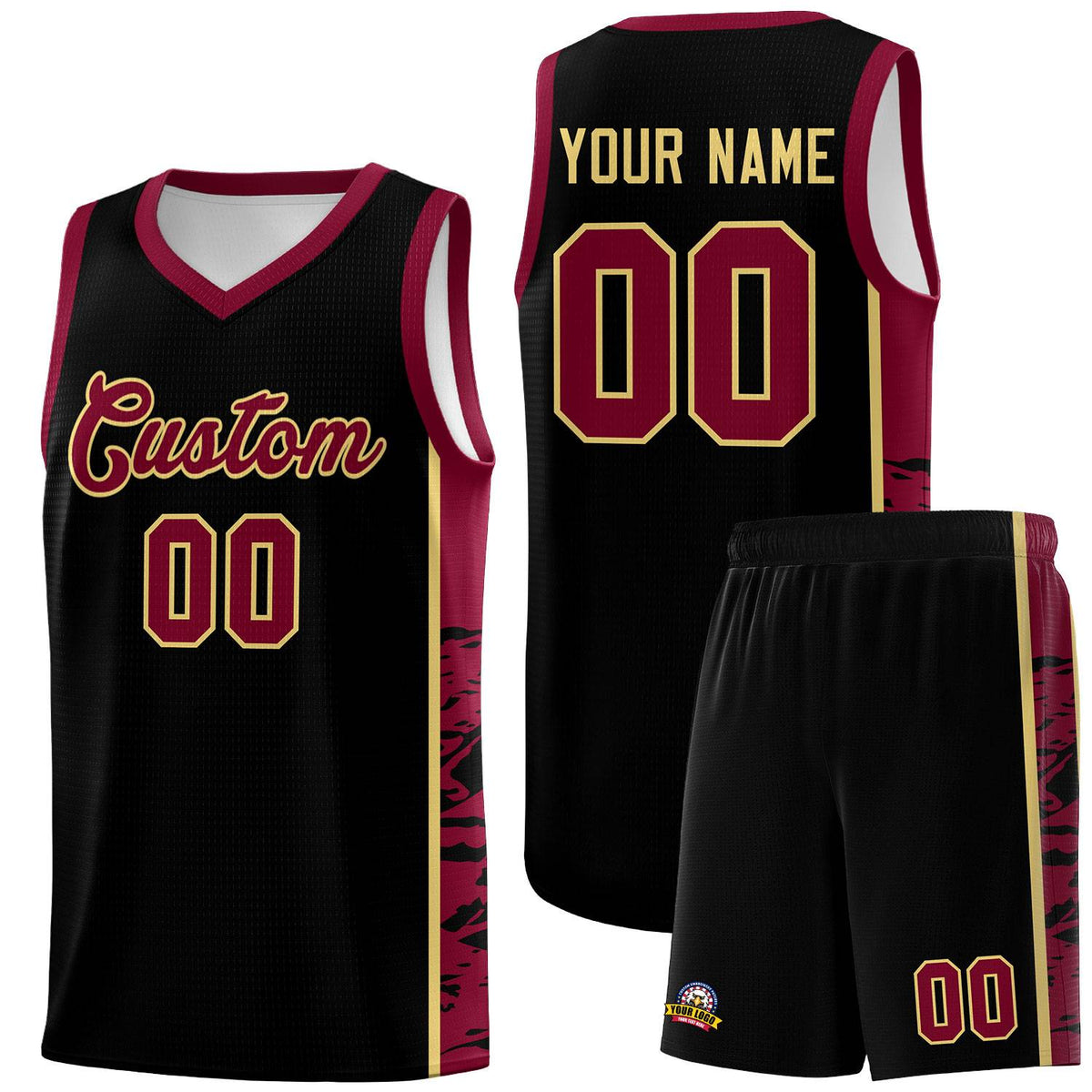 Custom Black Crimson Side Gradient Pattern Basketball Kits