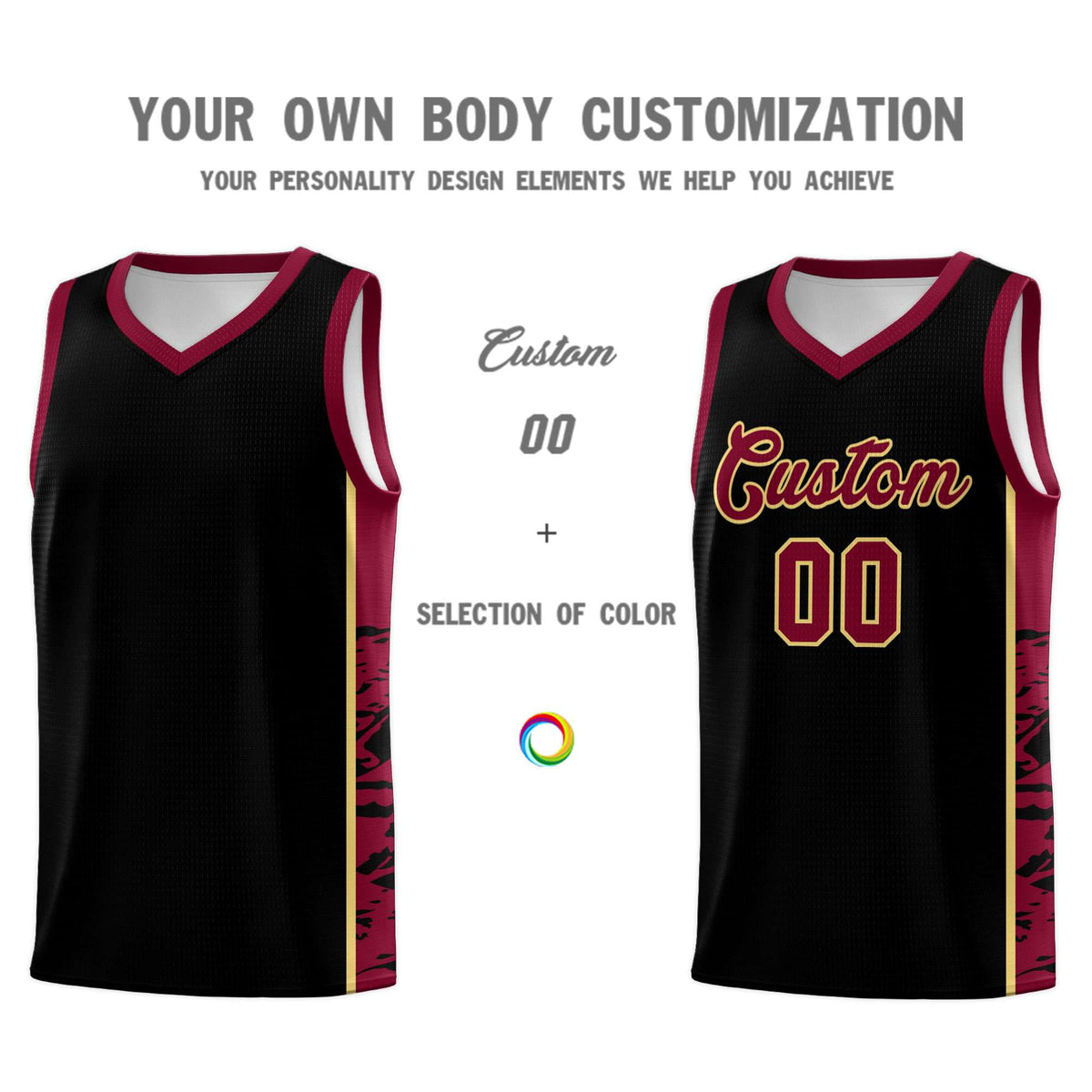 Custom Black Crimson Side Gradient Pattern Basketball Kits