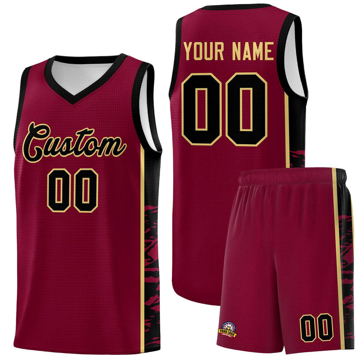 Custom Crimson Black Side Gradient Pattern Basketball Kits