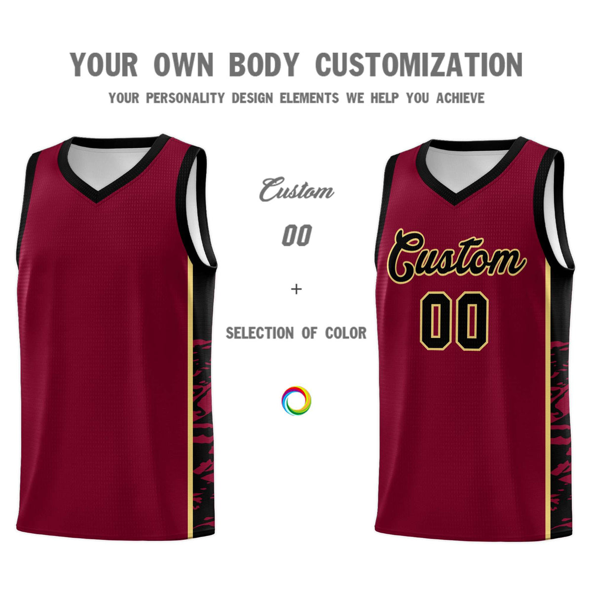 Custom Crimson Black Side Gradient Pattern Basketball Kits