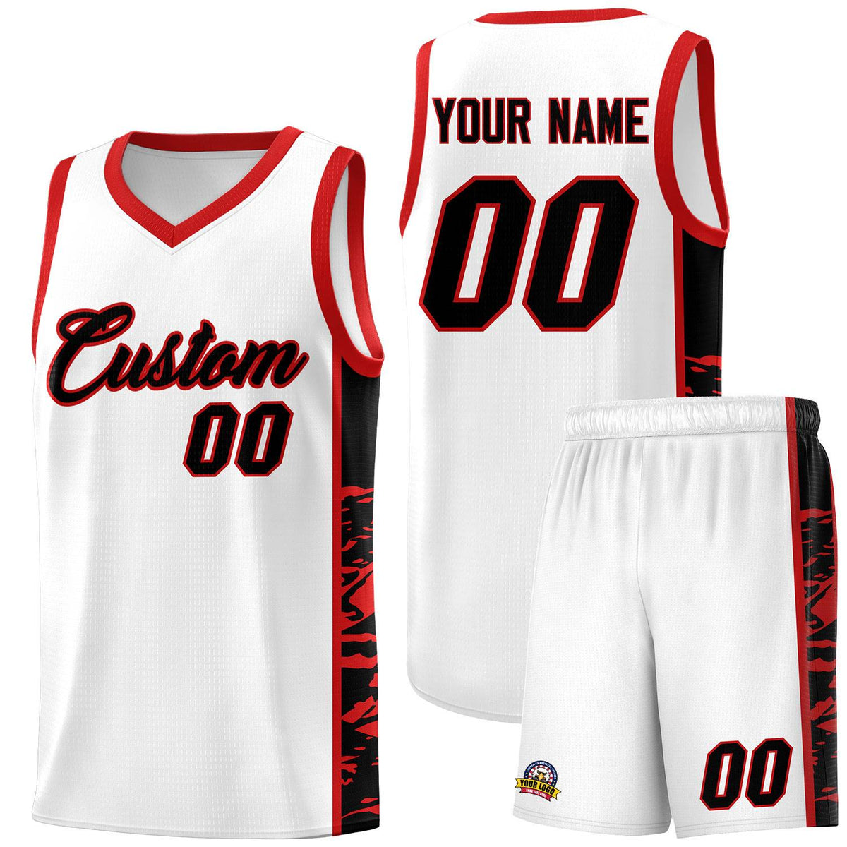 Custom White Red Side Gradient Pattern Basketball Kits