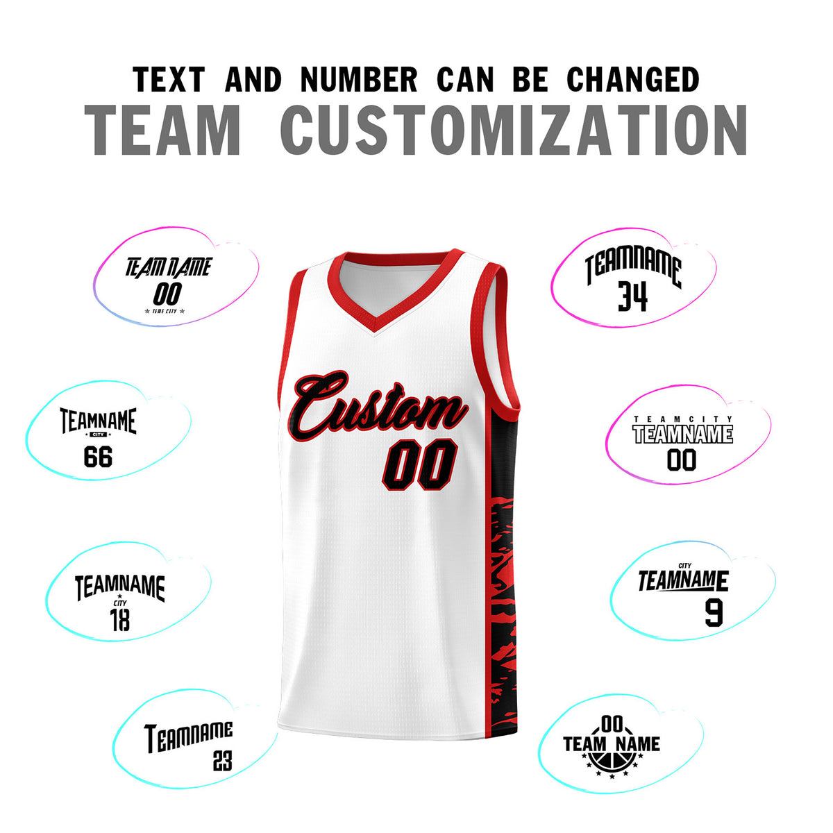 Custom White Red Side Gradient Pattern Basketball Kits