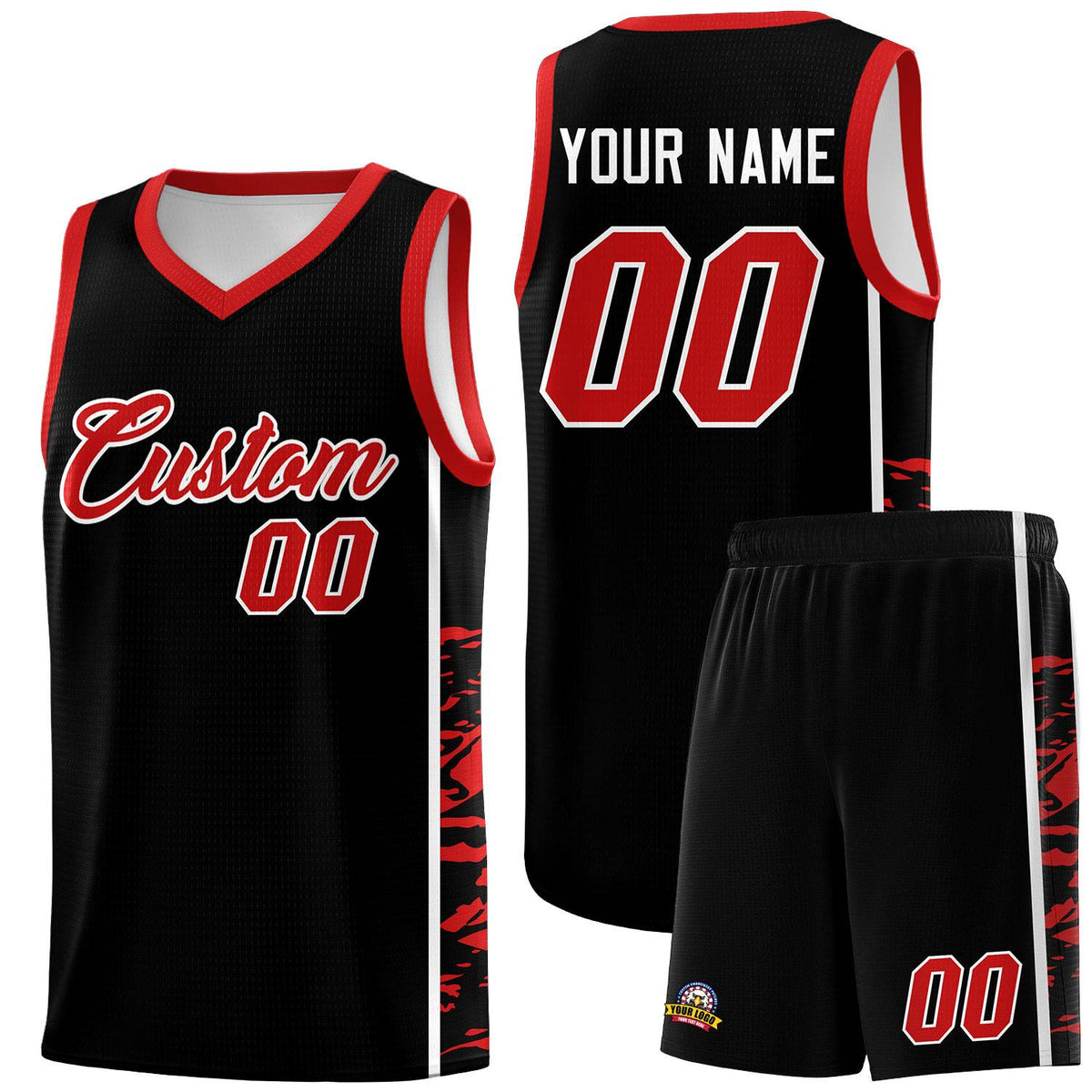 Custom Black Red Side Gradient Pattern Basketball Kits