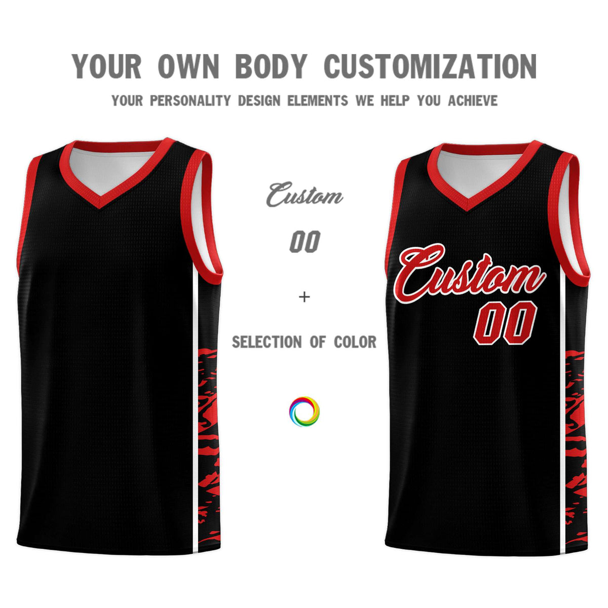 Custom Black Red Side Gradient Pattern Basketball Kits