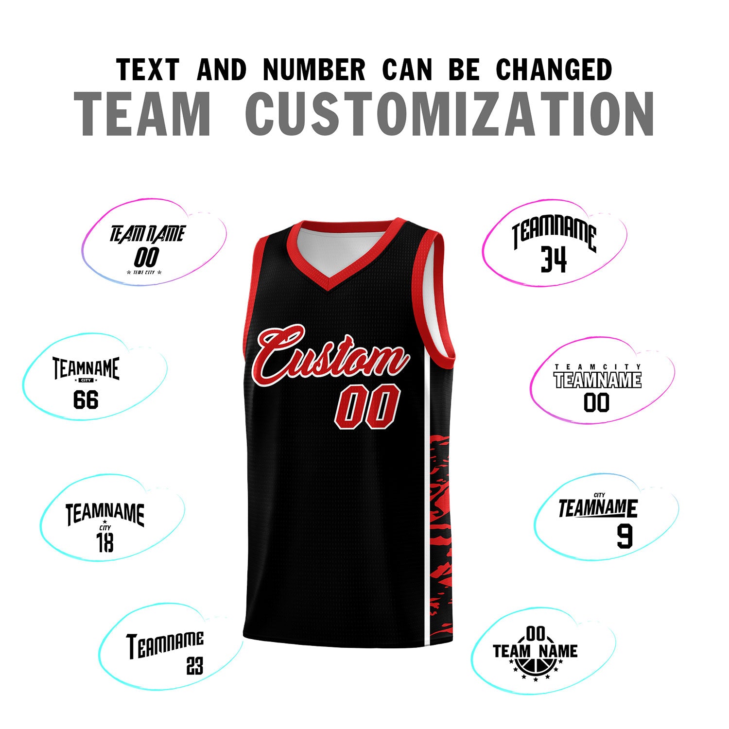 Custom Black Red Side Gradient Pattern Basketball Kits