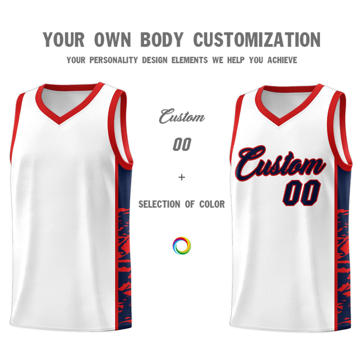 Custom White Red Side Gradient Pattern Basketball Kits