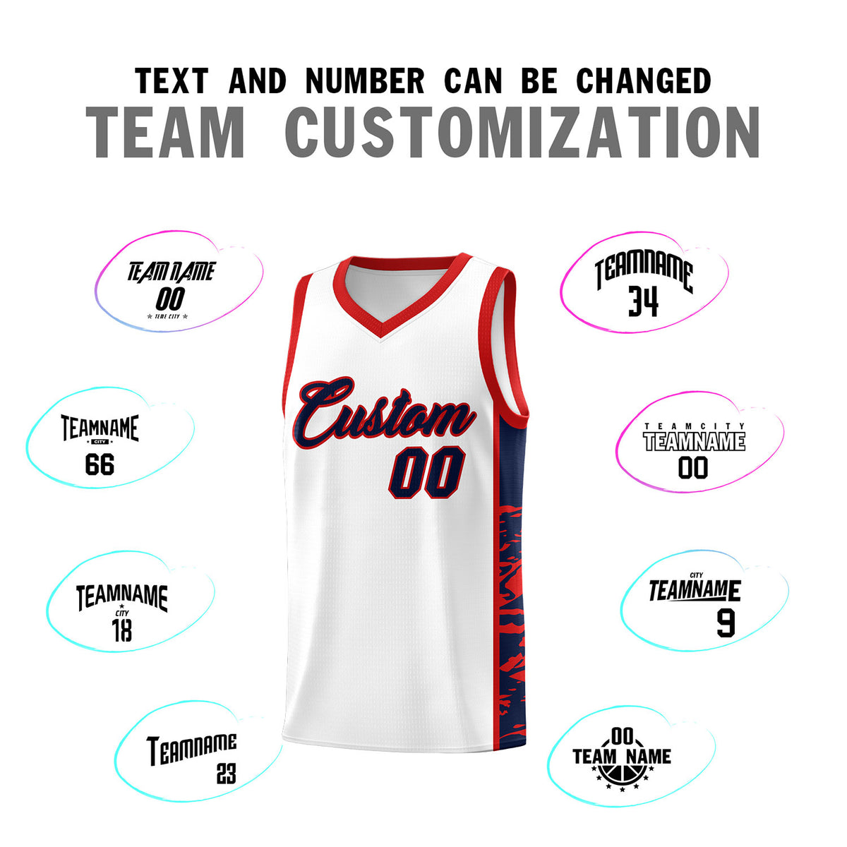 Custom White Red Side Gradient Pattern Basketball Kits