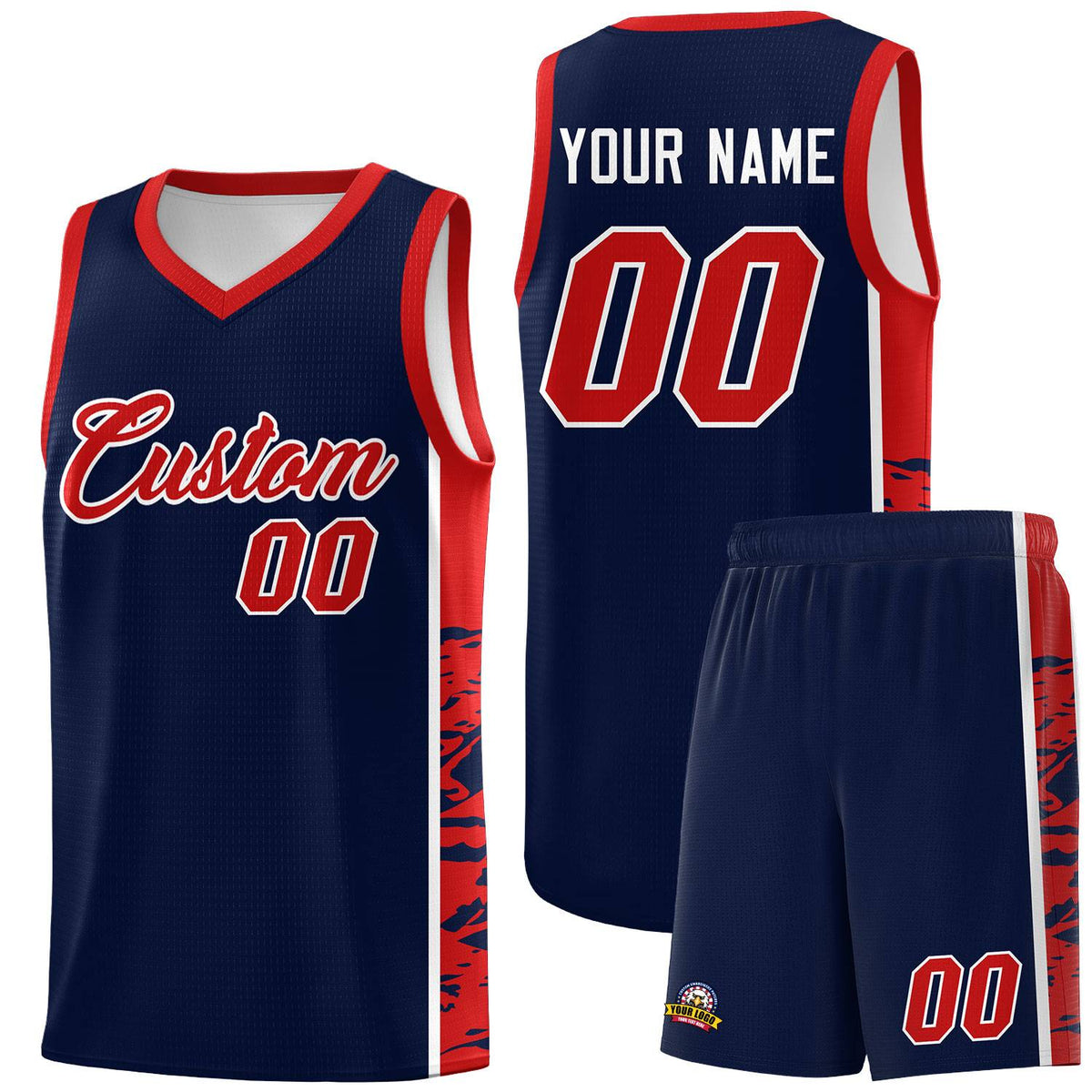 Custom Navy Red Side Gradient Pattern Basketball Kits
