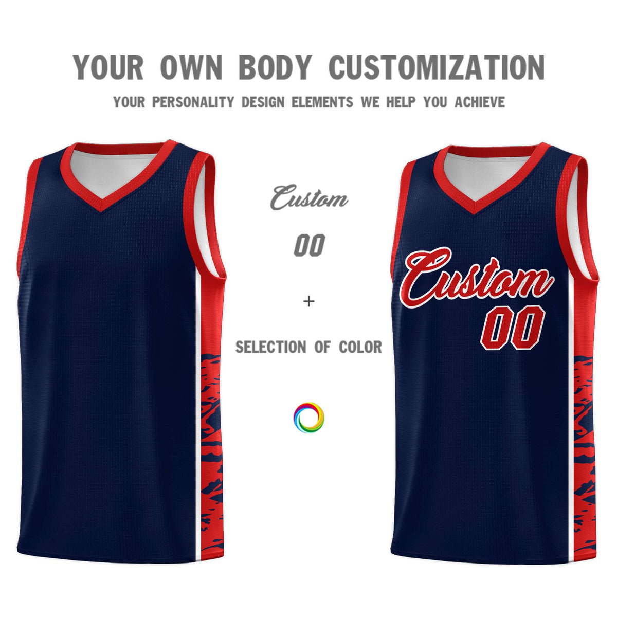 Custom Navy Red Side Gradient Pattern Basketball Kits