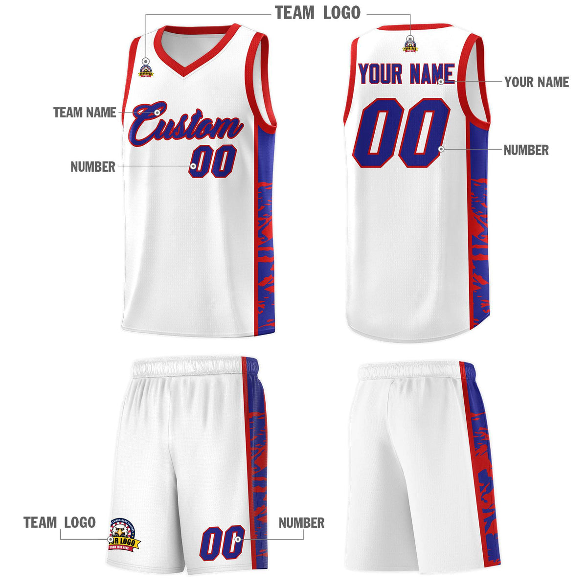 Custom White Red Side Gradient Pattern Basketball Kits