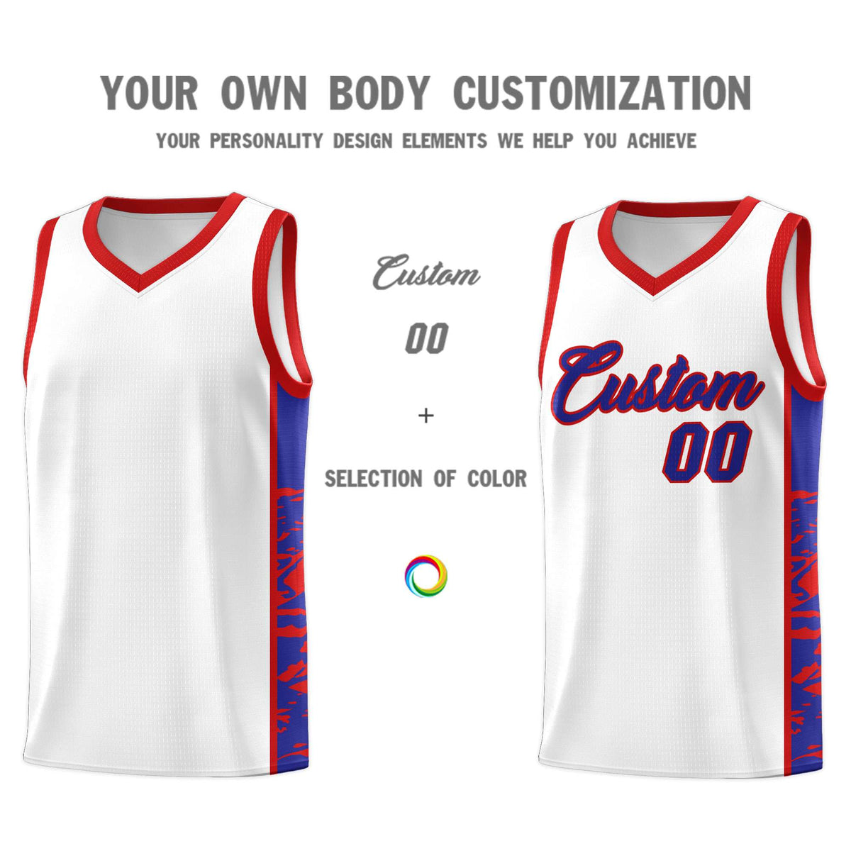 Custom White Red Side Gradient Pattern Basketball Kits