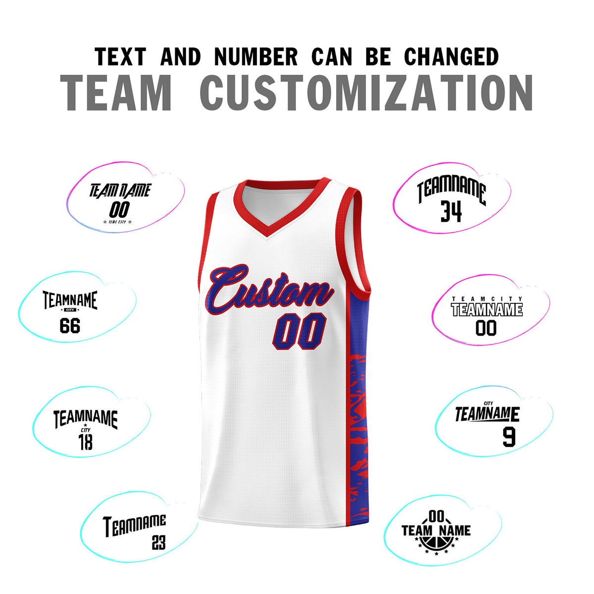 Custom White Red Side Gradient Pattern Basketball Kits