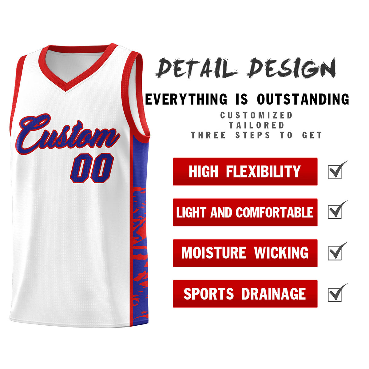 Custom White Red Side Gradient Pattern Basketball Kits